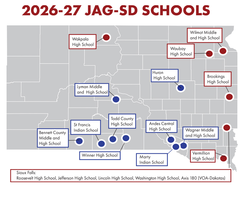 Map of schools with JAG program in South Dakota. Link to pdf.
