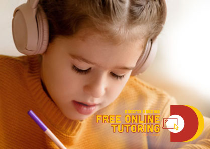 Photo of student participating with online tutoring program.