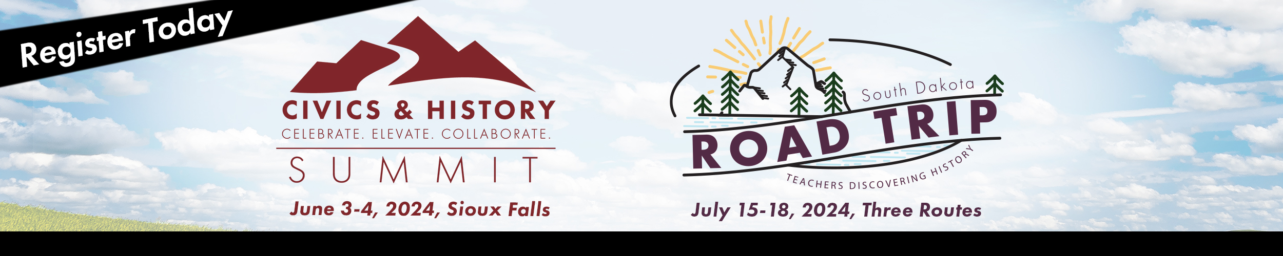 Register today. Civics and History Summit. South Dakota Road Trip. Link.
