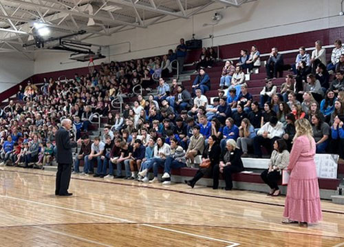 dr graves speaks before timber lake school body and teachers in gymnasium