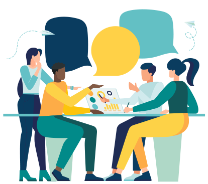 Clipart of professionals sitting around laptop