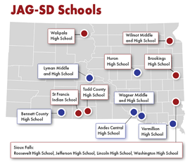 image of SD Map marking schools with JAG programs.