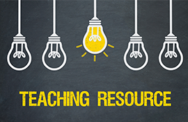 chalk drawing of five lighbulbs handing down. The center one is colored in yellow. Text below reads Teaching Resources.