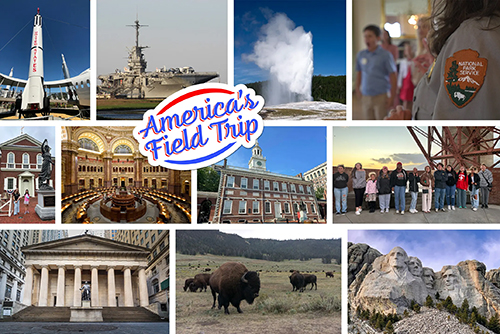 Collage of America's Field Trip Attractions.